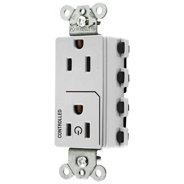 Hubbell Wiring Device-Kellems Straight Blade Devices, Receptacles, Style Line Decorator Duplex, SNAPConnect, Half Controlled, 15A 125V, 2-Pole 3-Wire Grounding, Nylon, White SNAP2152C1W